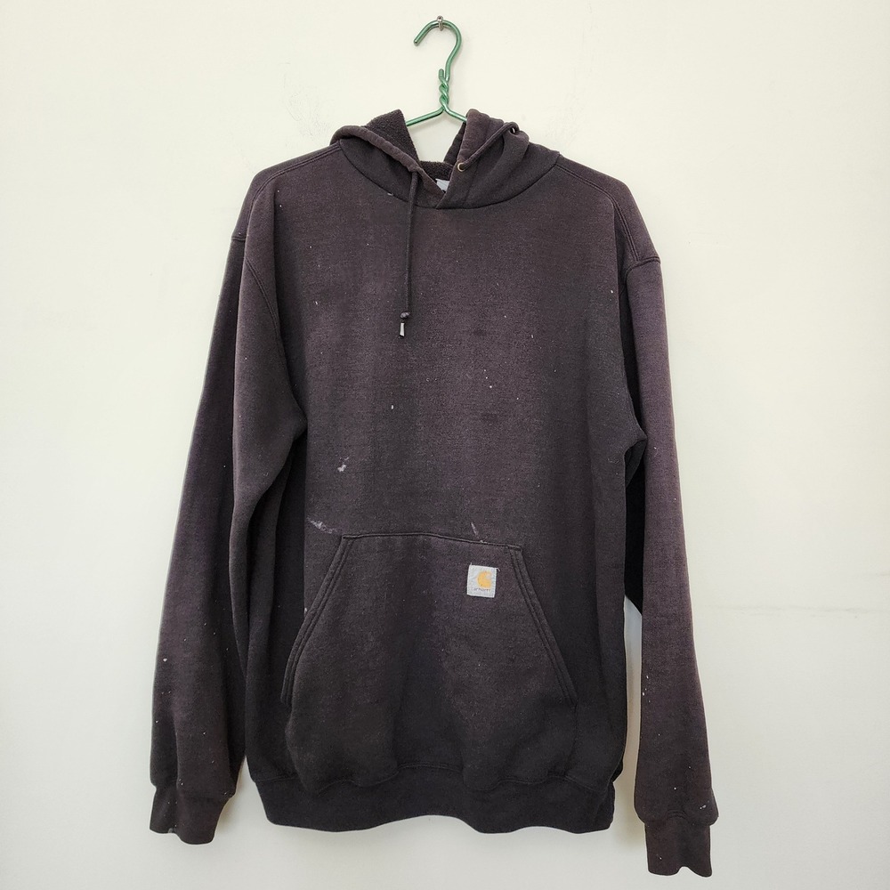 Trashed Carhartt Mens Black Midweight Hooded Sweater Distressed Paint Size L